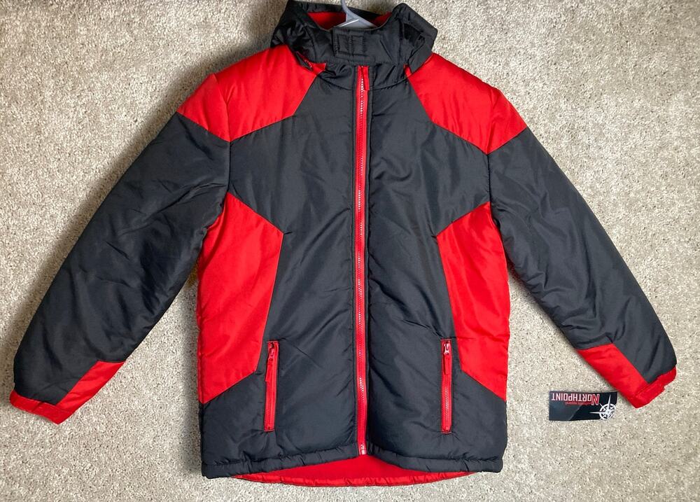 New Northpoint Authentic Apparel Kids Jacket Coat Size L 14/16 Hood Red Black